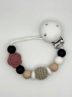 Attache-suces blanche - laine grise et fleur