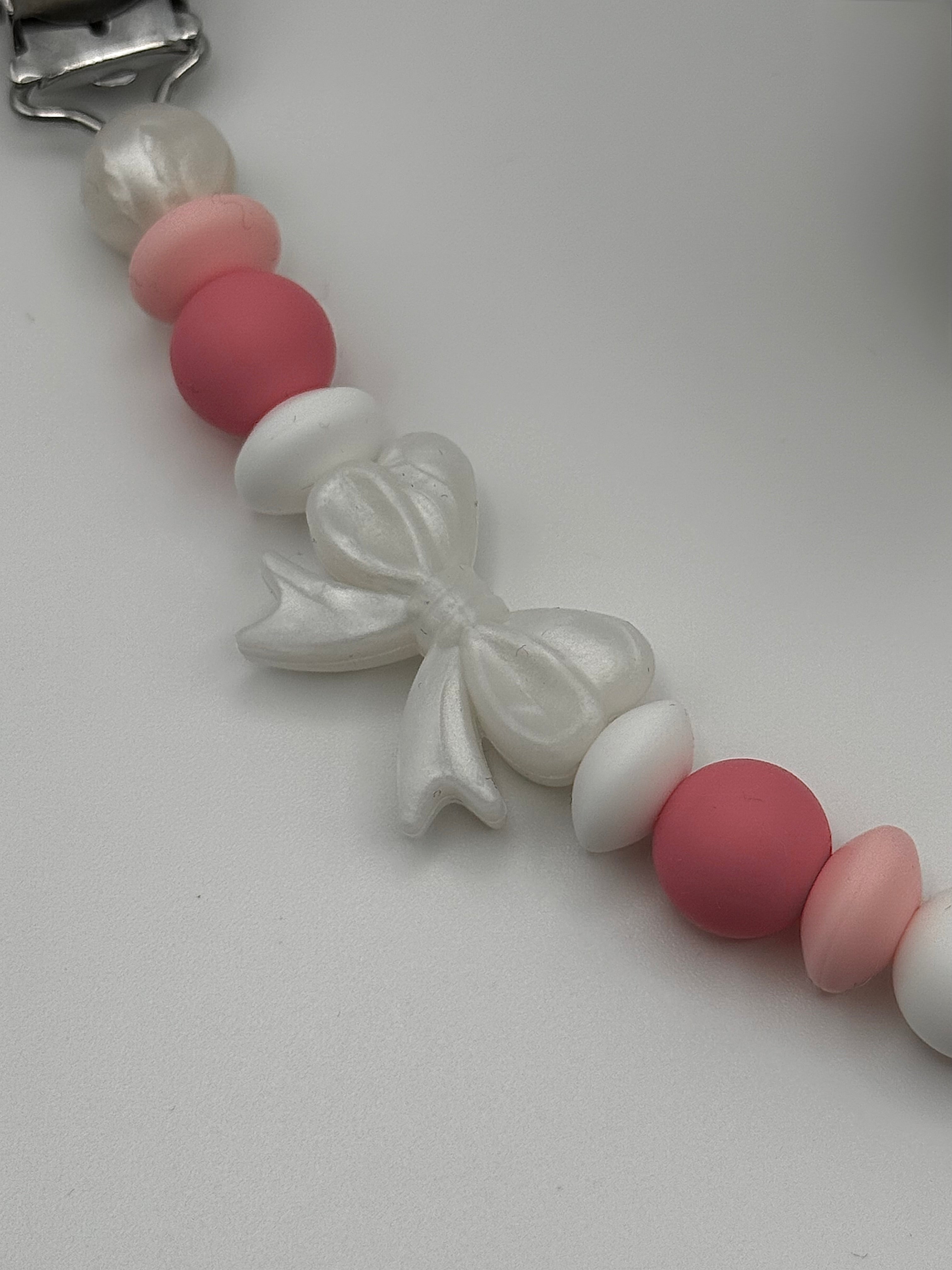 Clip rose - boucle en perle