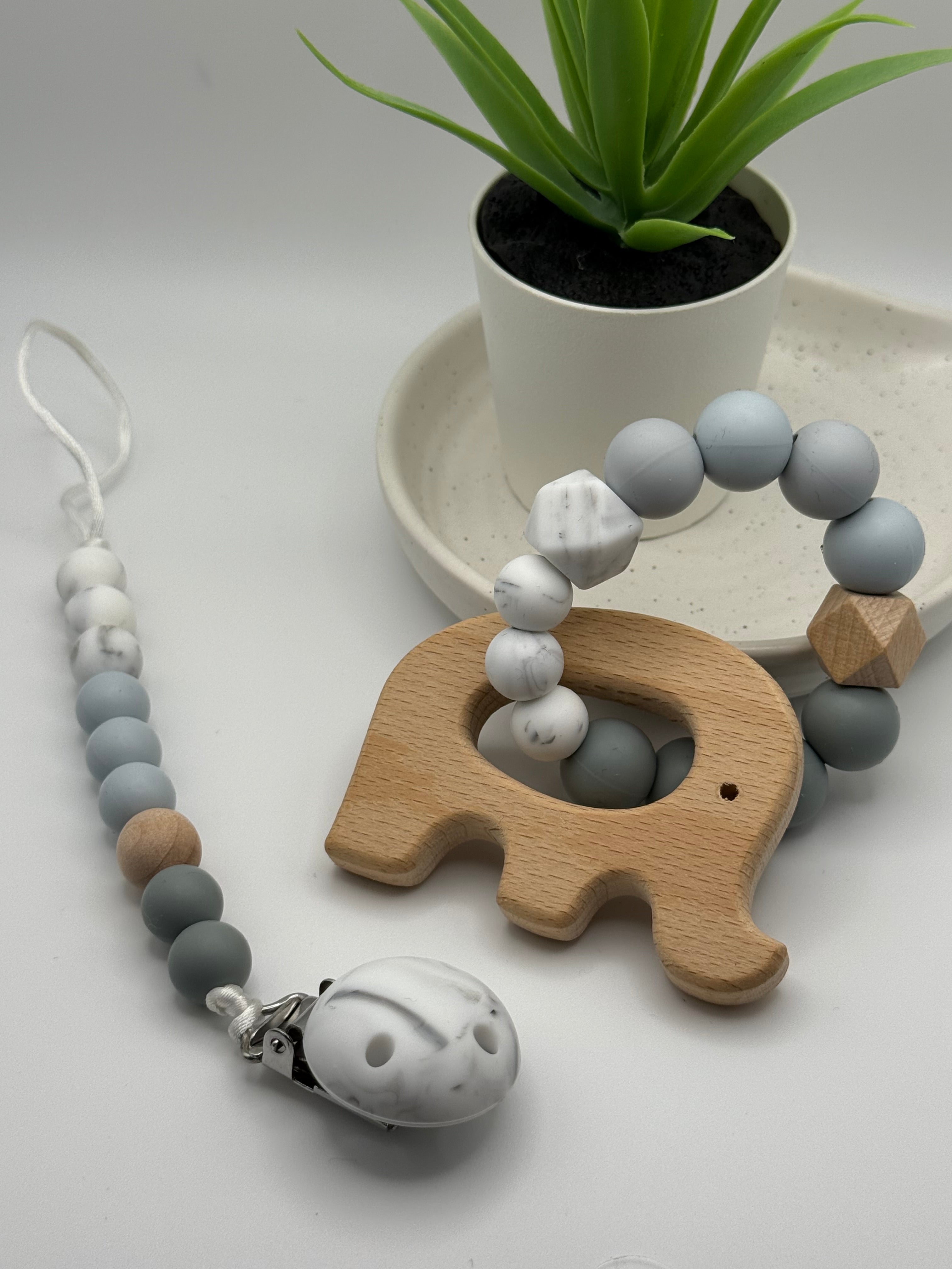 Éléphant en bois - bleu marbré