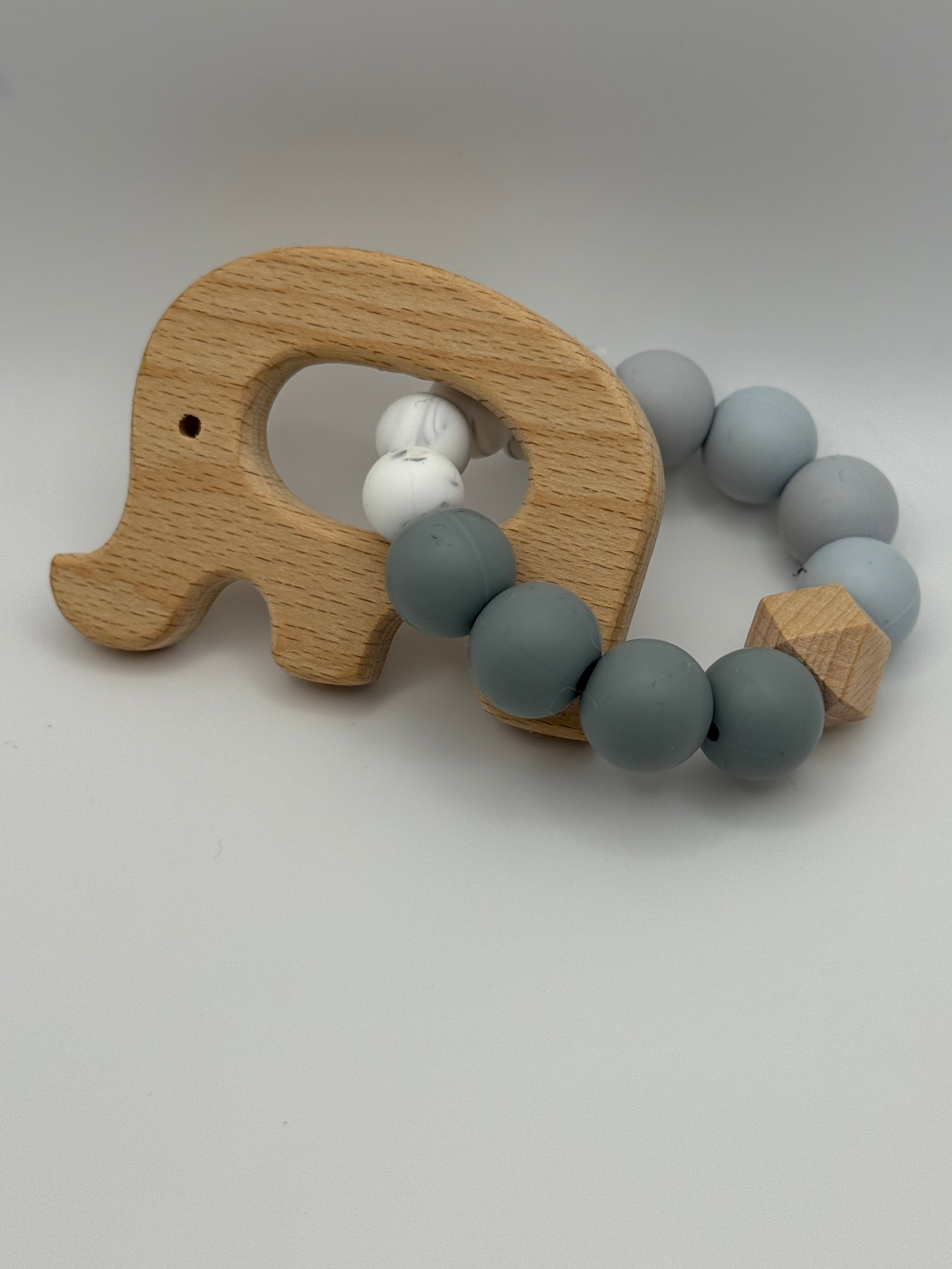 Éléphant en bois - bleu marbré