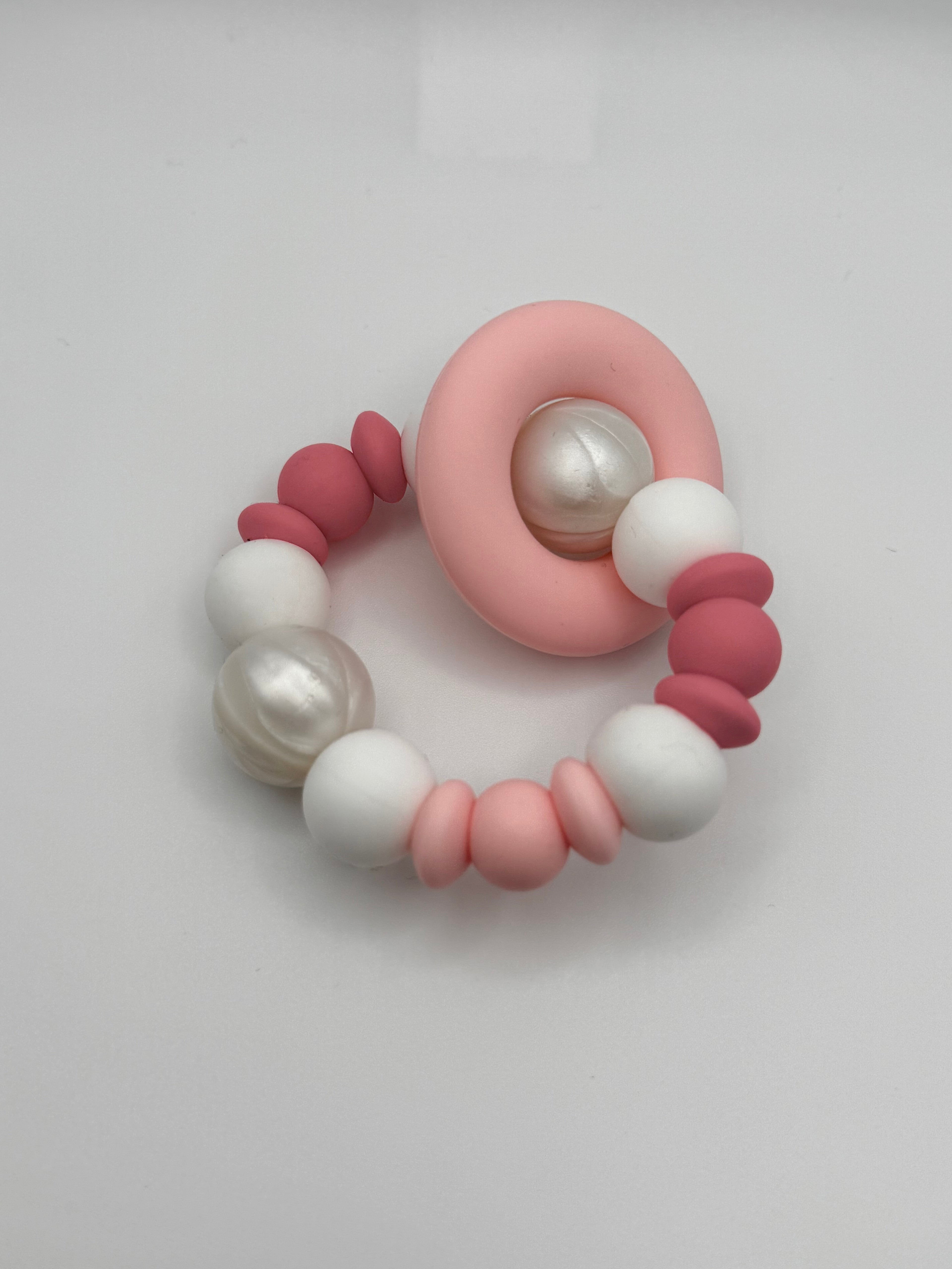 Anneau en silicone - rose et perle