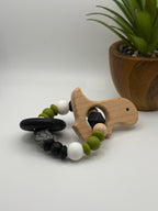 Anneau de silicone et dino en bois - vert
