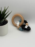 Anneau de bois et double anneau en silicone - bleu