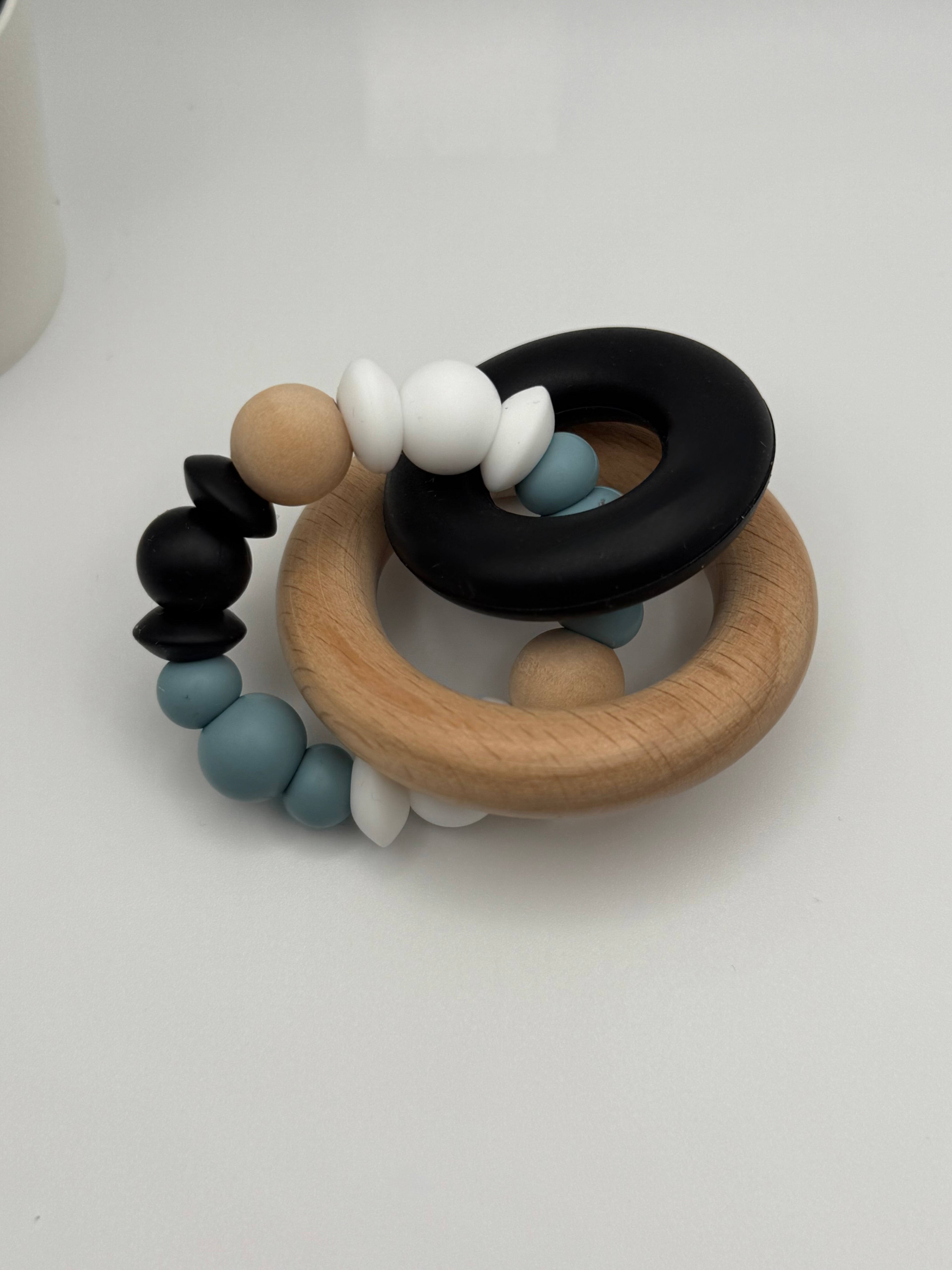 Anneau de bois et double anneau en silicone - bleu