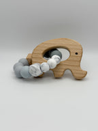 Éléphant en bois - bleu marbré