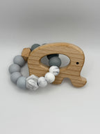 Éléphant en bois - bleu marbré