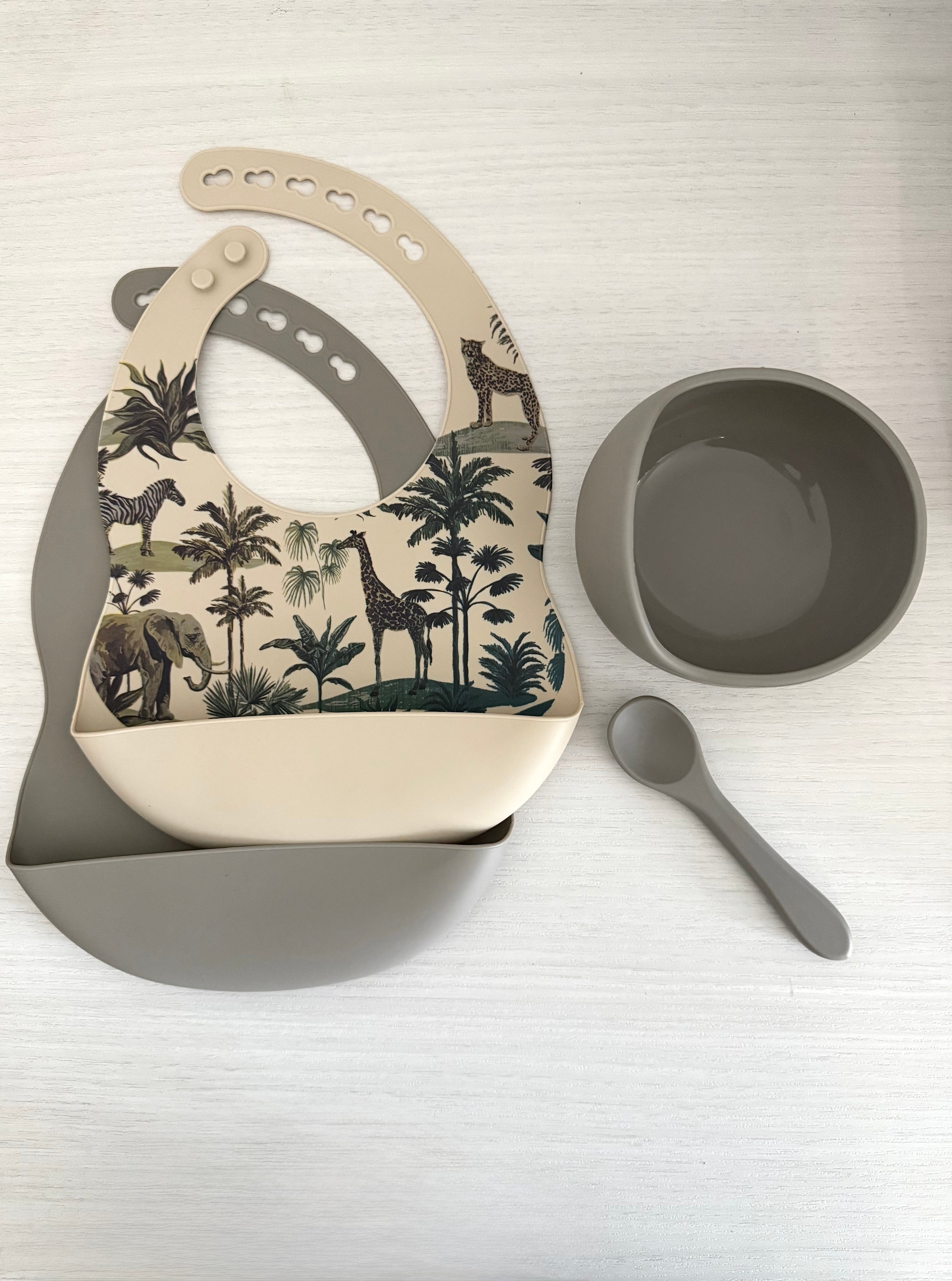 Bavoirs, bol et cuillère - safari