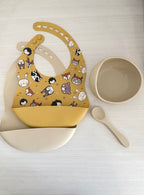 Bavoirs, bol et cuillère - animaux de la forêt