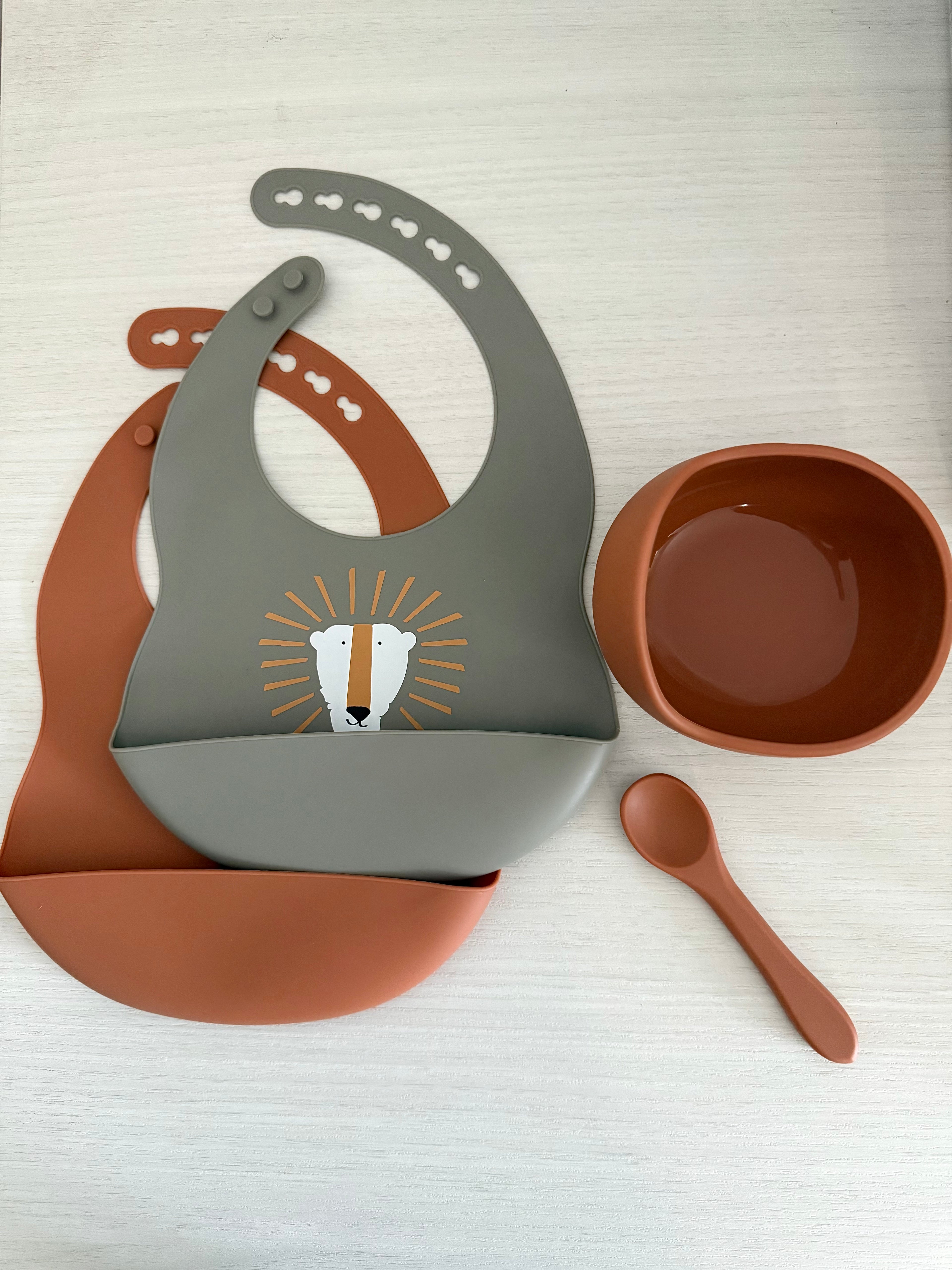 Bavoirs, bol et cuillère - lion