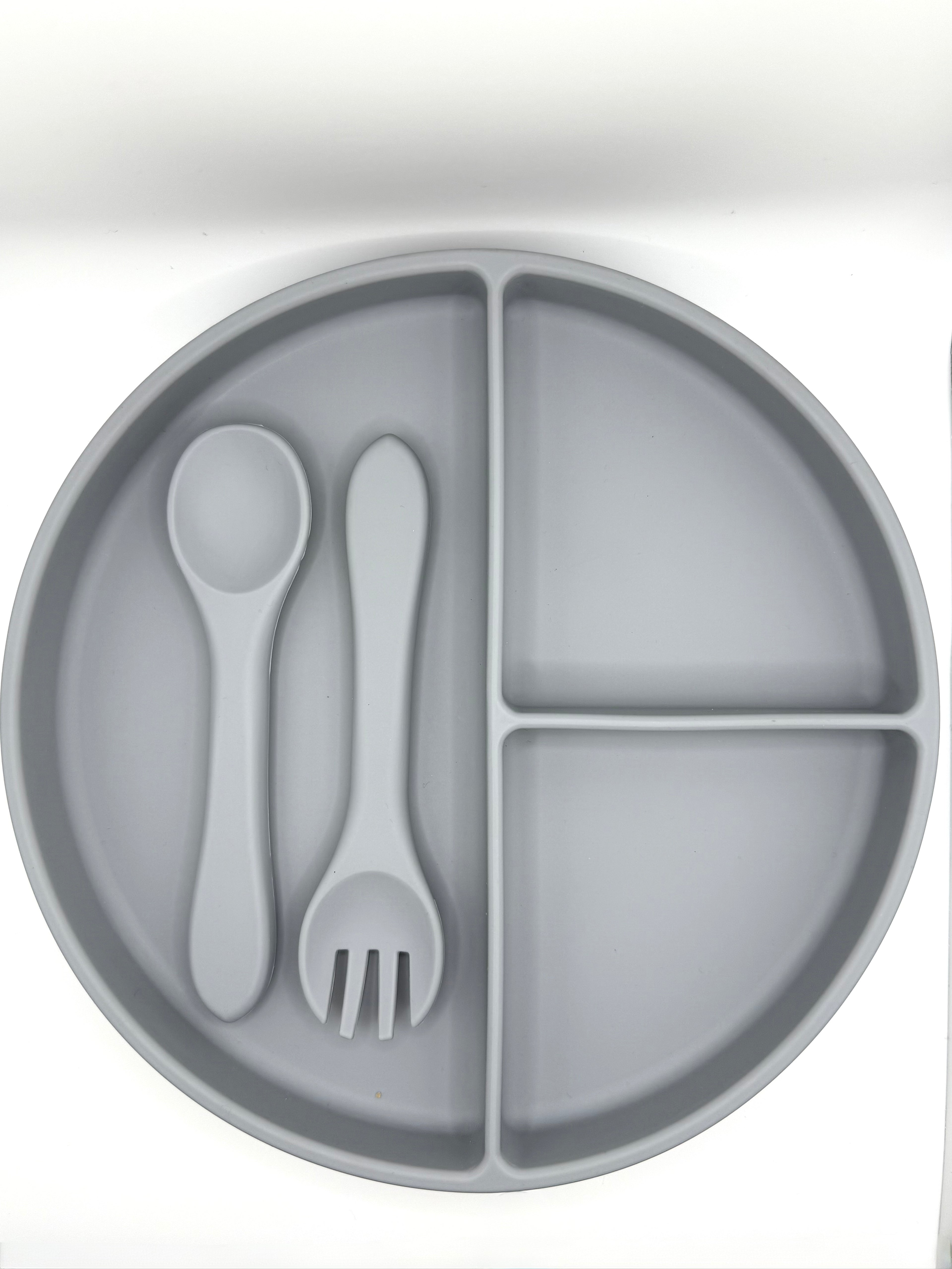 Assiette et ustensiles - gris ardoise