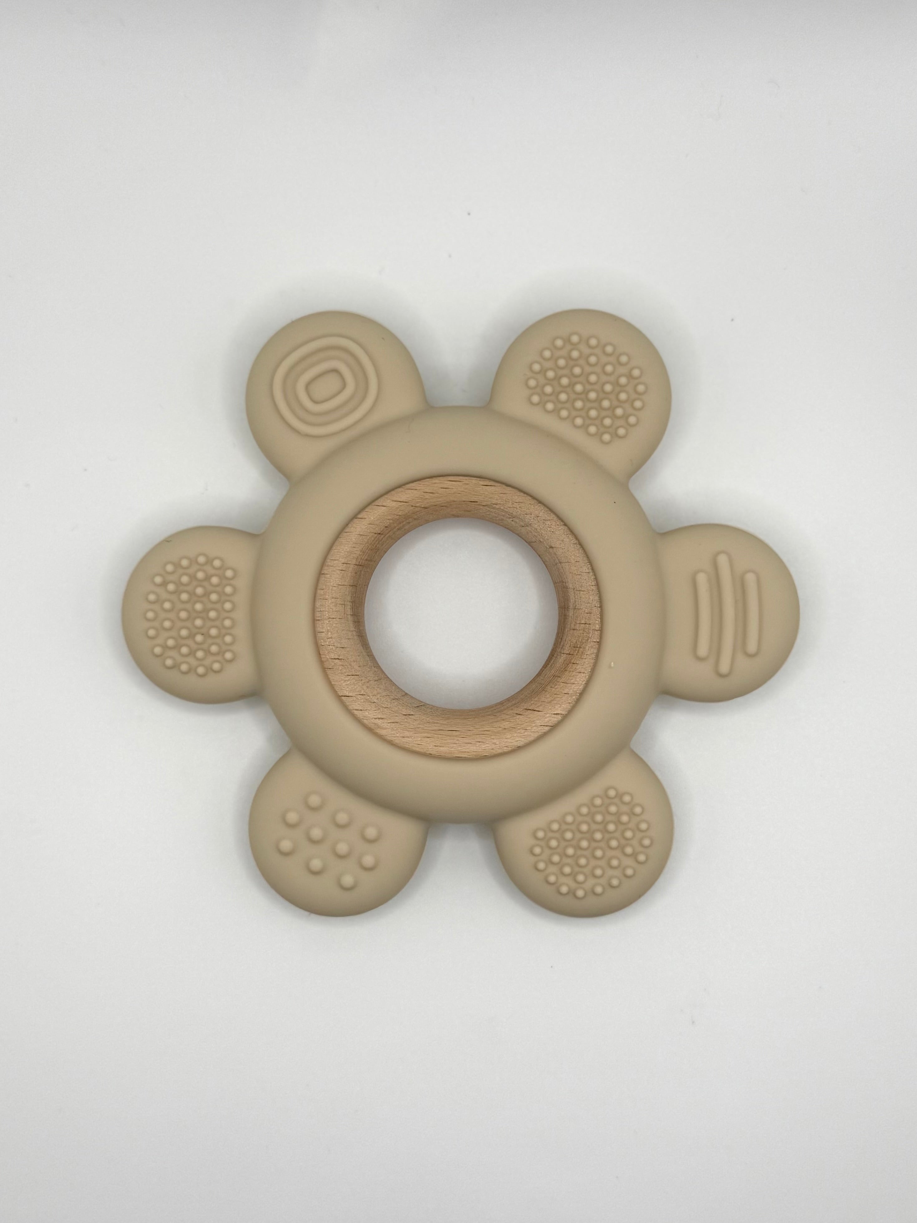 Jouet de dentition - Fleur en silicone et anneau de bois