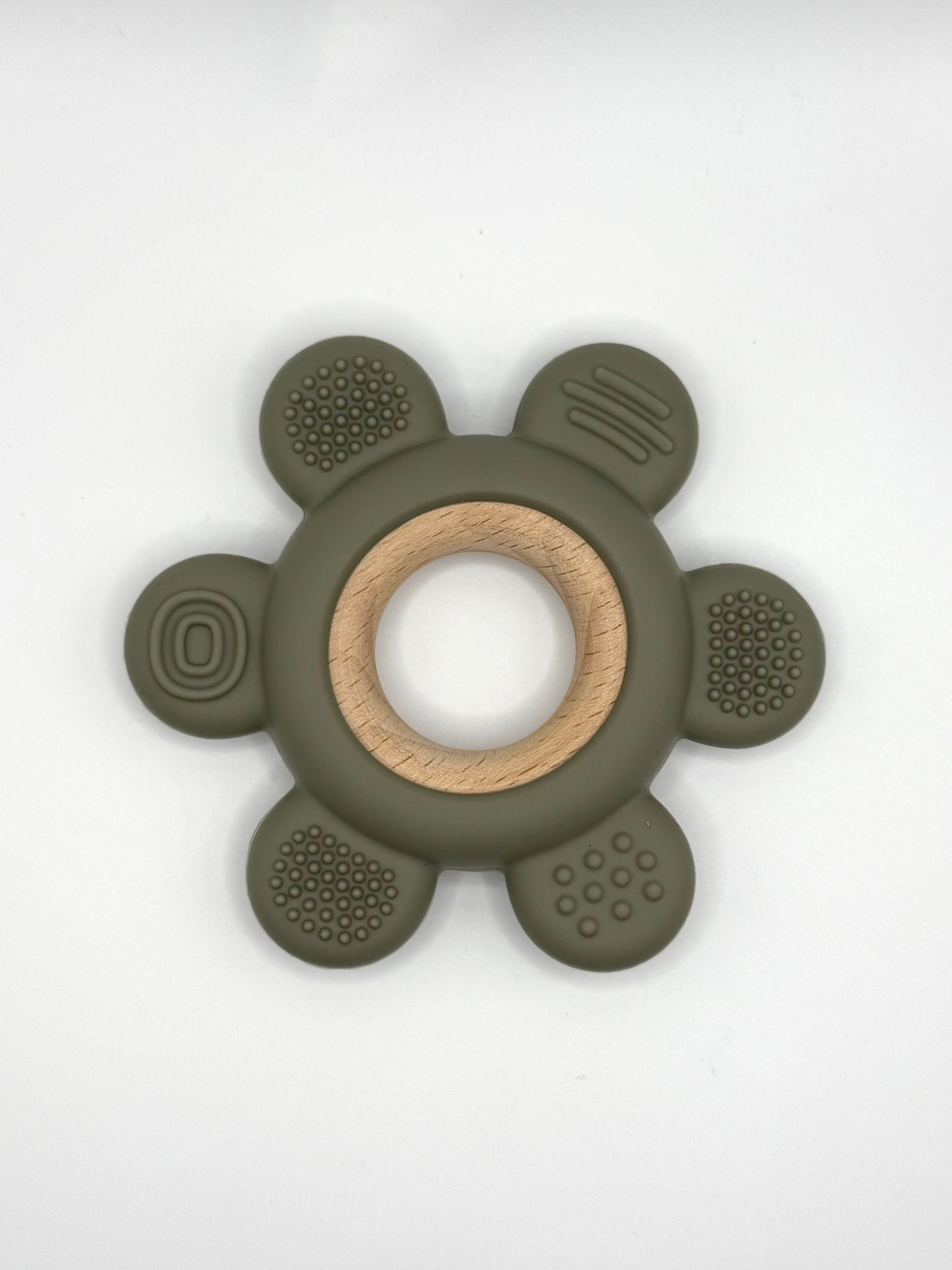 Jouet de dentition - Fleur en silicone et anneau de bois