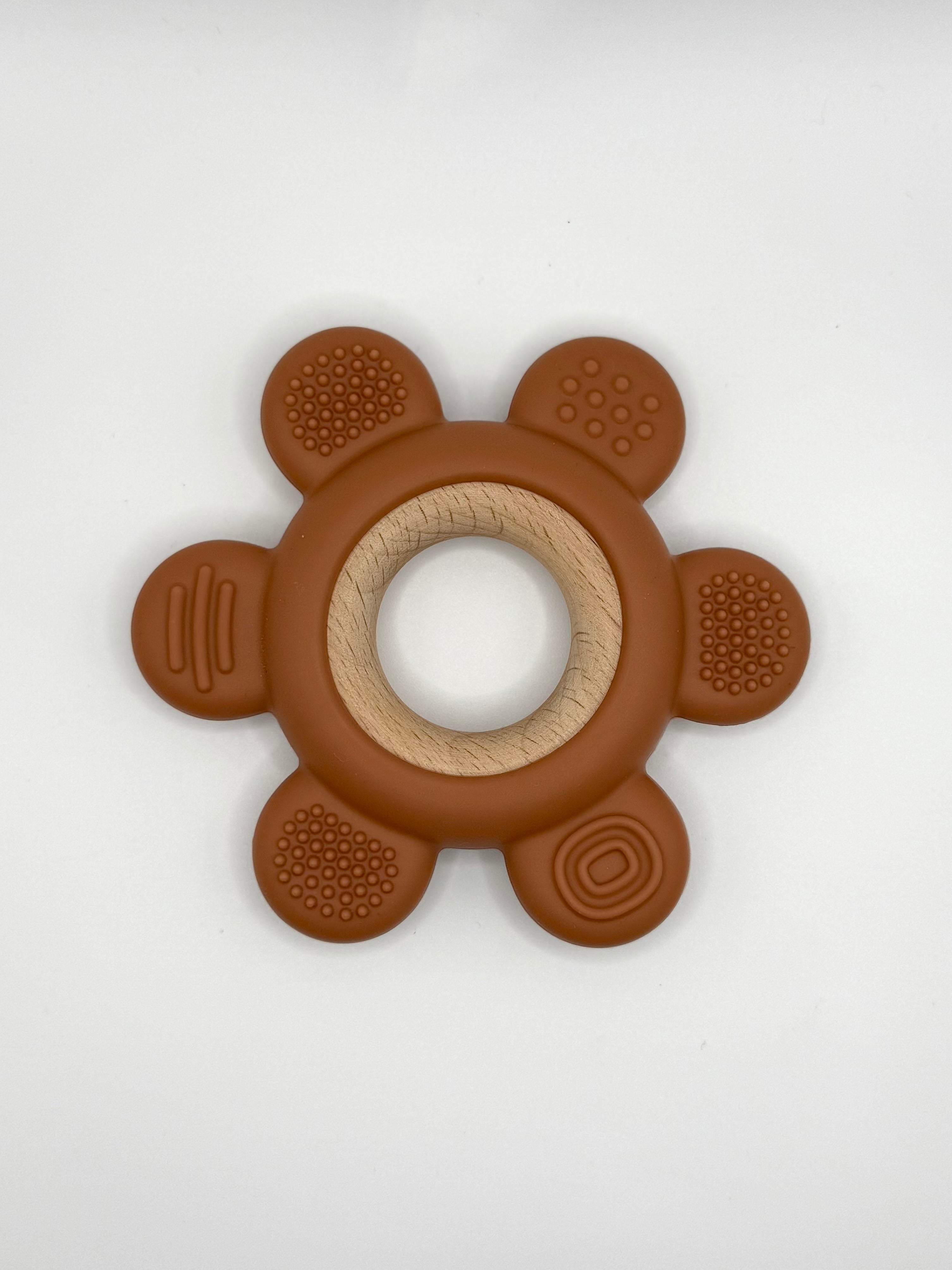 Jouet de dentition - Fleur en silicone et anneau de bois