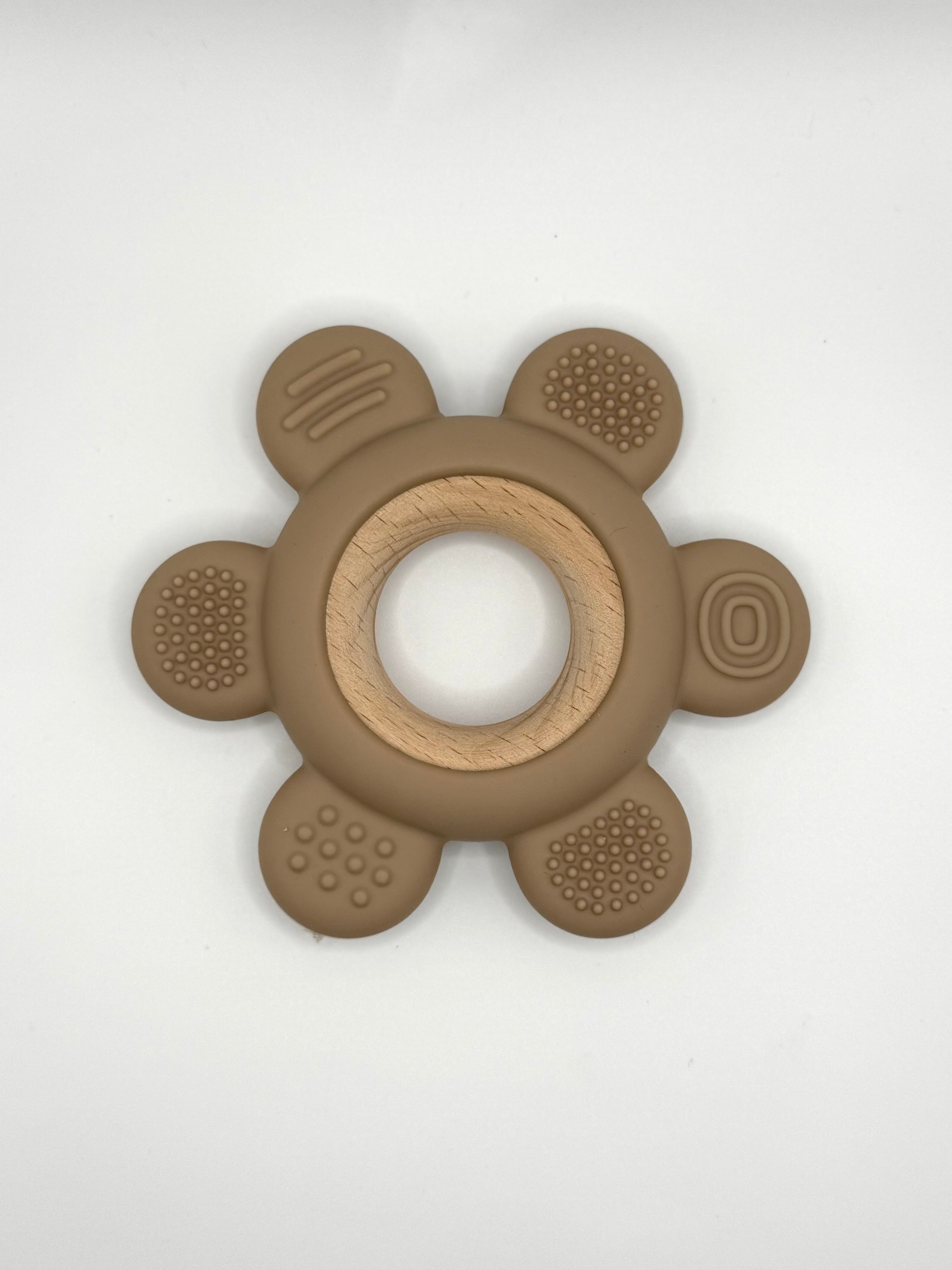 Jouet de dentition - Fleur en silicone et anneau de bois