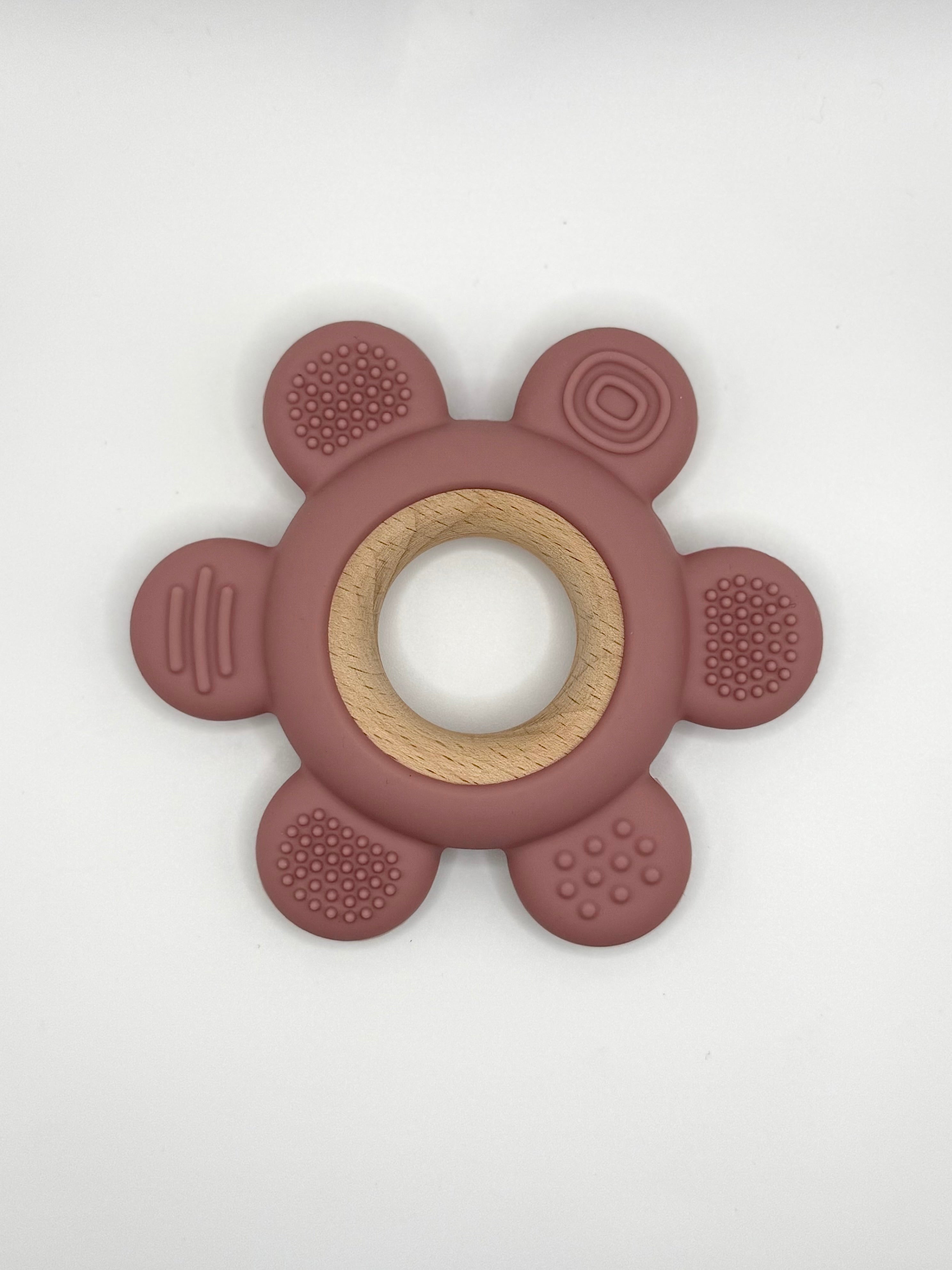 Jouet de dentition - Fleur en silicone et anneau de bois