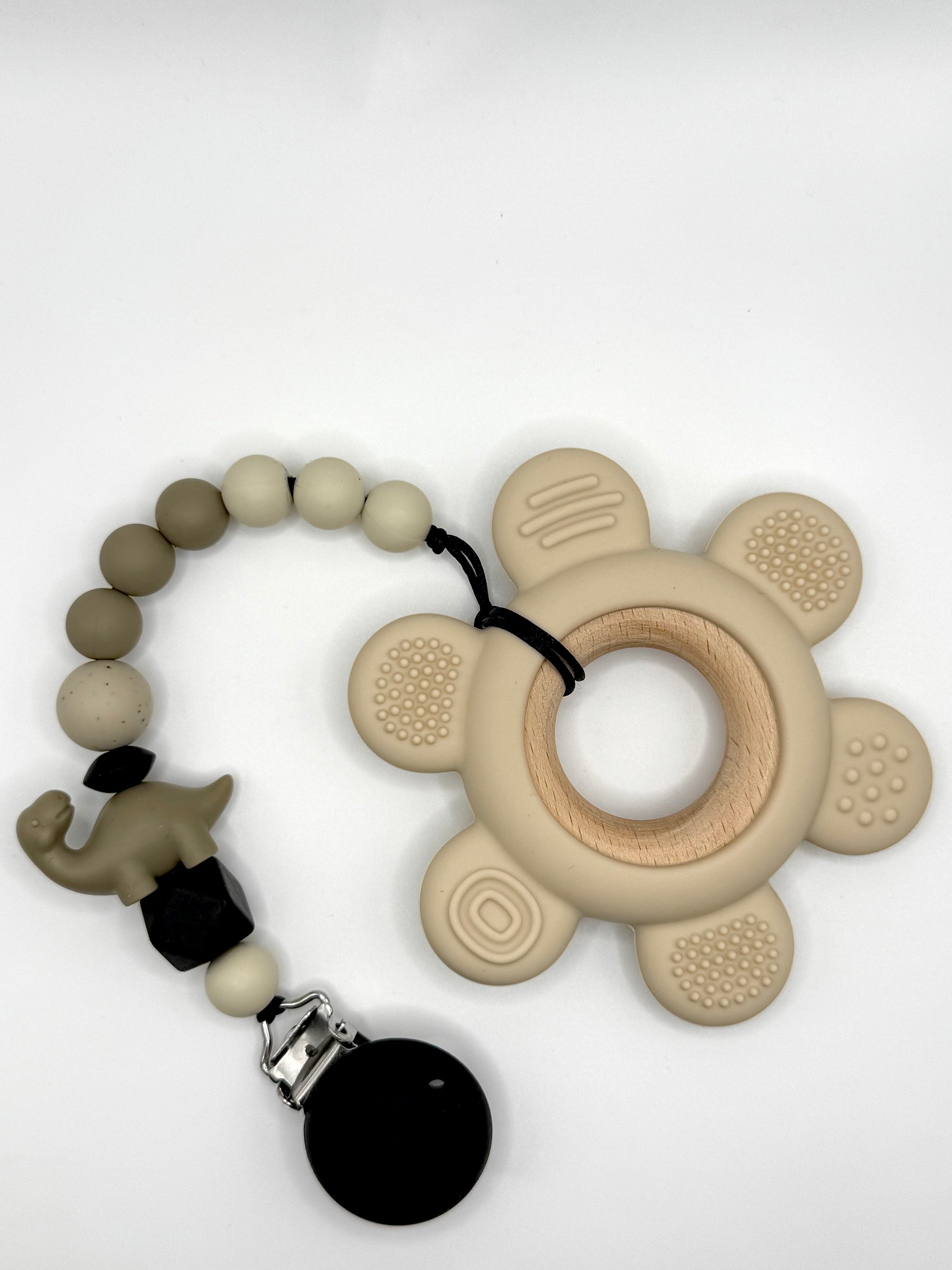 Jouet de dentition - Fleur en silicone et anneau de bois